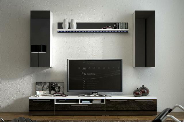 Hochglanz wohnwand schrankwand mit led beleuchtung magnum Luna wohnwand