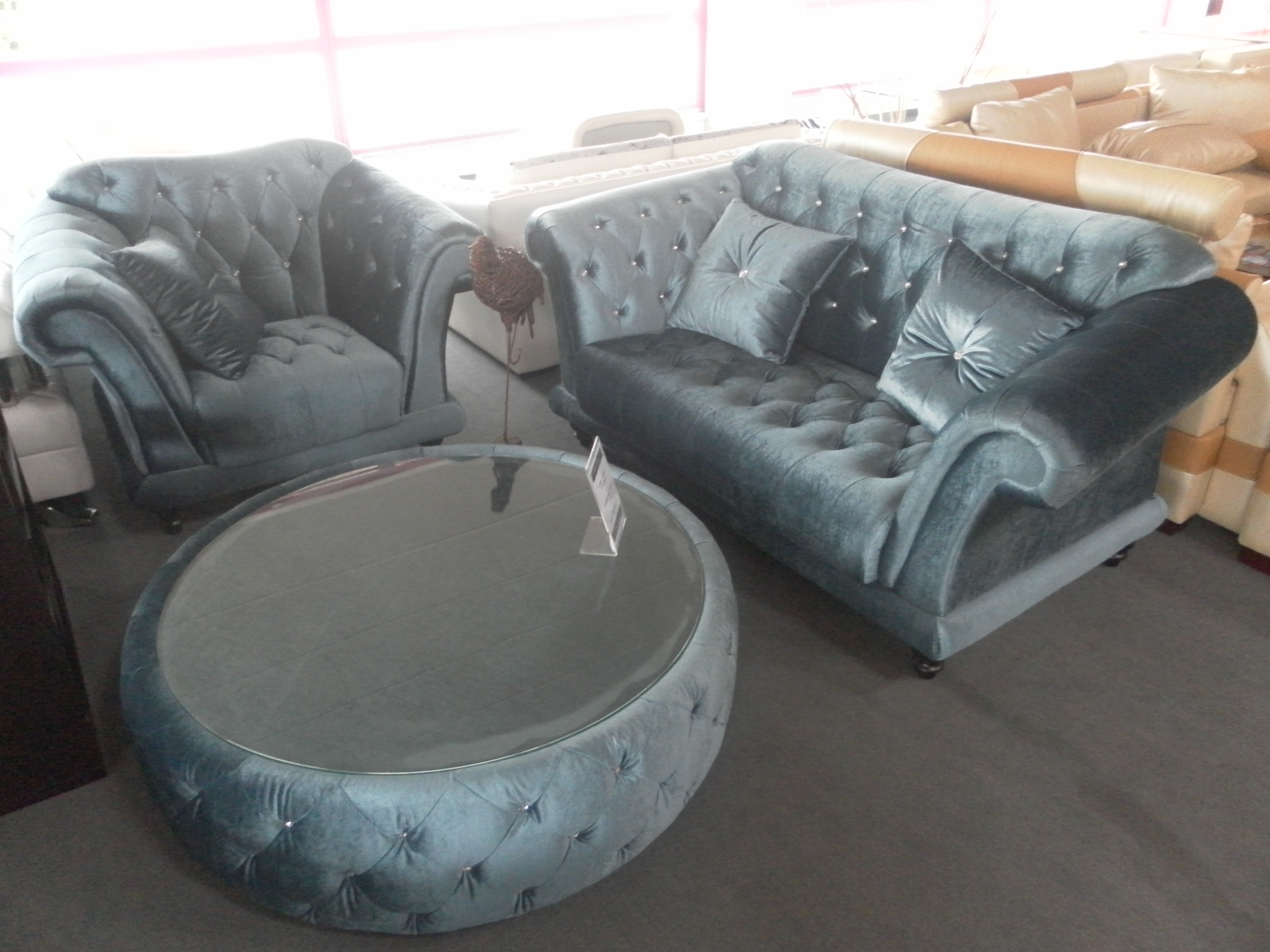 Chesterfield Sofagarnitur 2 1 Couchtisch Samt Mit Swarovski