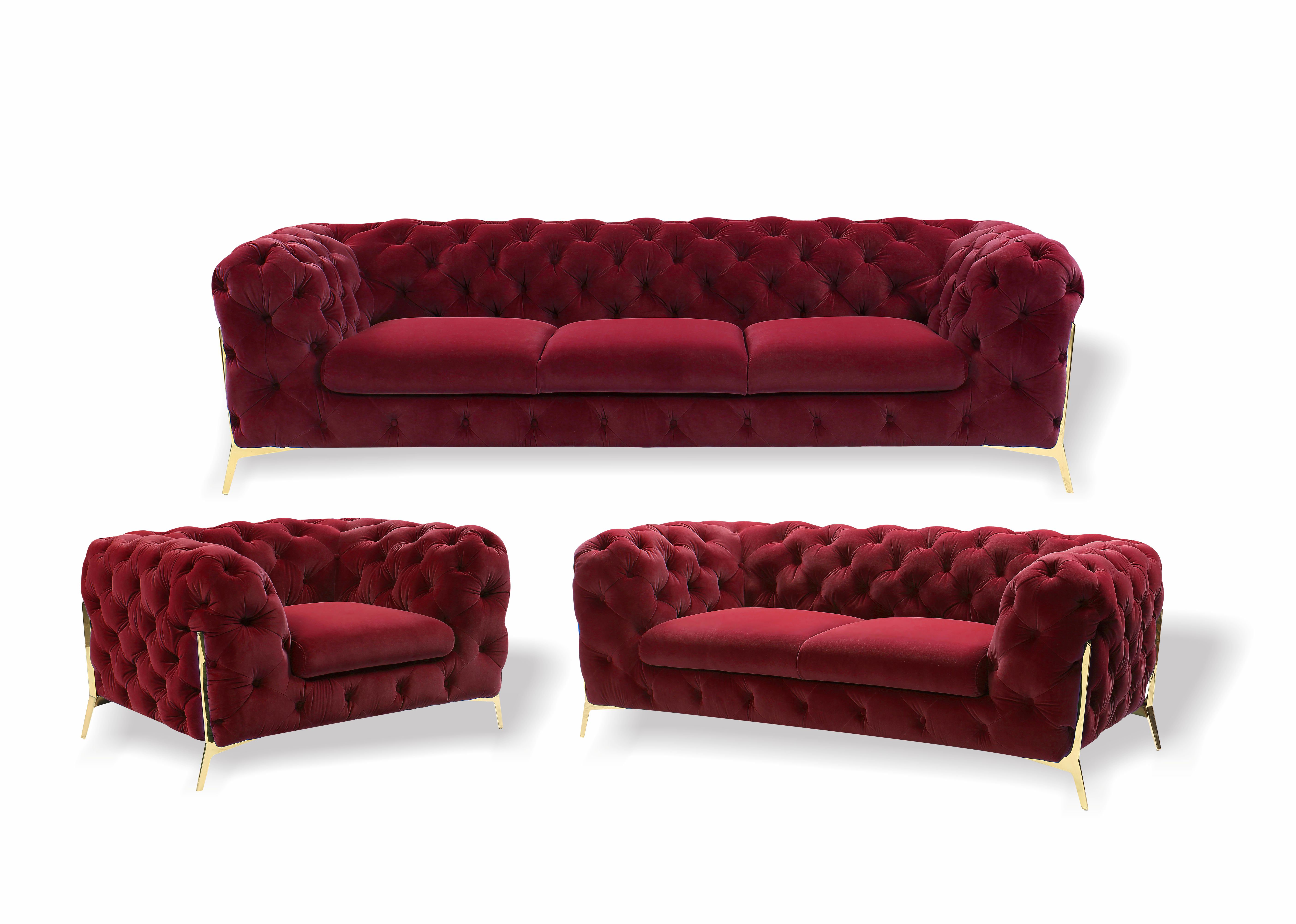 Designer Chesterfield Sofagarnitur Sofa Couch Polster Set in Samt 3+2+1