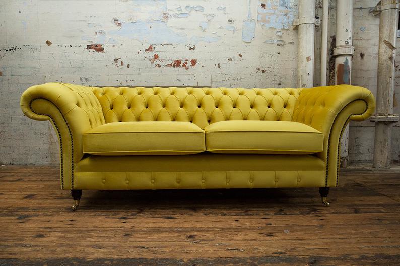 3 Seater Chesterfield Sofa Fabric Sofa Furniture Design Elegant Velvet Design-