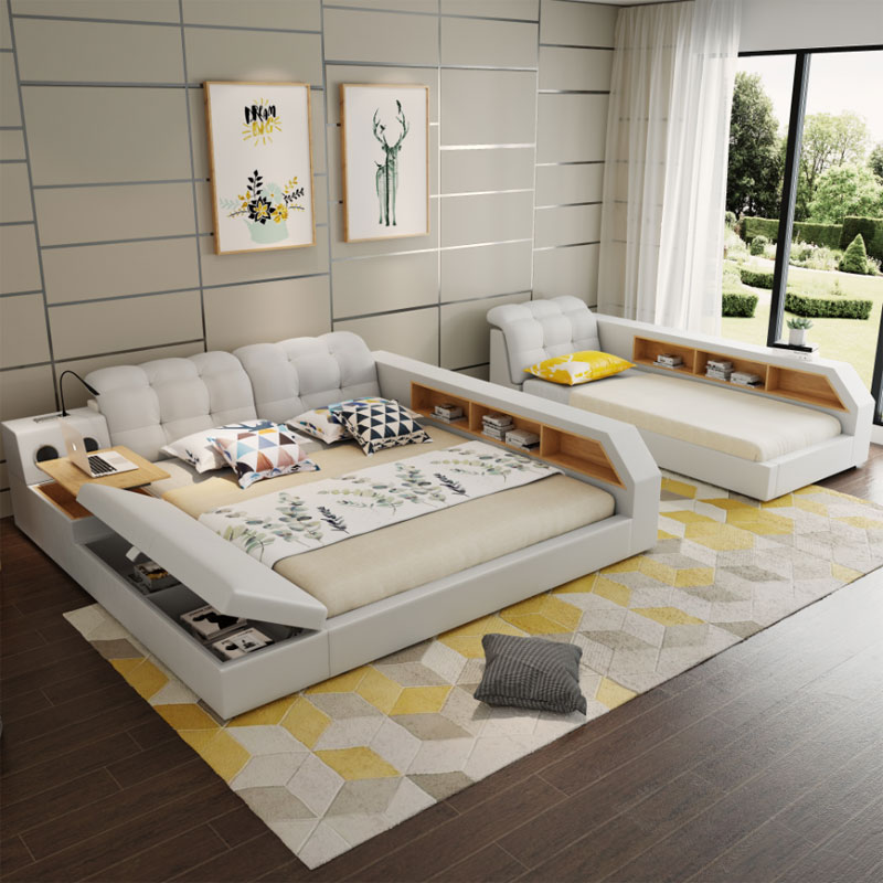 Design Leder Betten Hotel Doppel Ablage Regal 180x200 Multifunktions Bett  Luxus | eBay