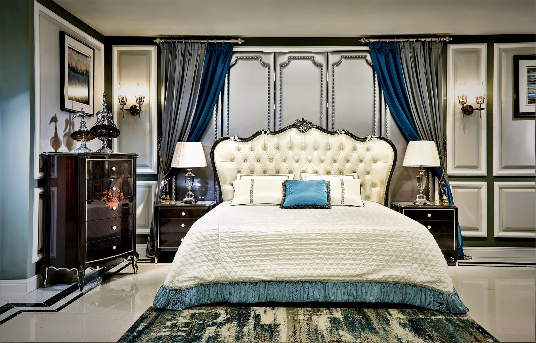 Schlafzimmer 3tlg. Set Bett Konsole Nachttische Luxus Chesterfield